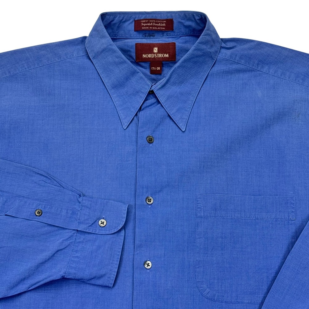 Nordstrom Blue Cotton Broadcloth Button Down Shirt 17.5 36 Embroidered Logo